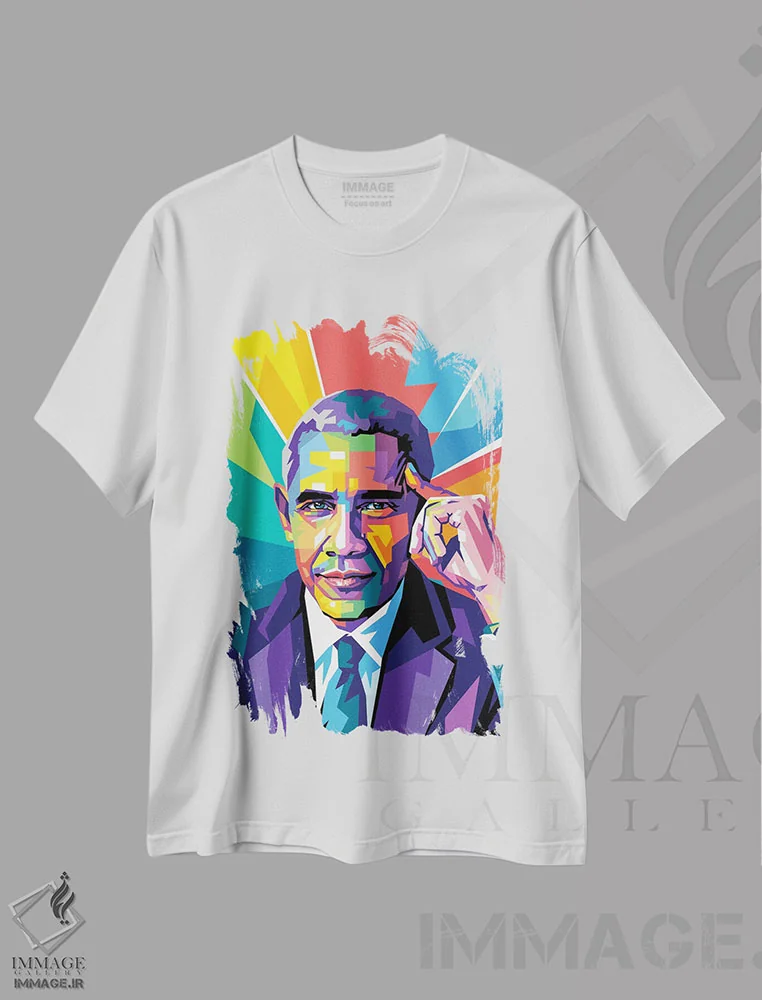 تیشرت سفید طرح دار اوباما در حال فکر کردن، هنر آمریکایی آفریقایی تبار اثر دایات بانگای | فروشگاه ایماژ