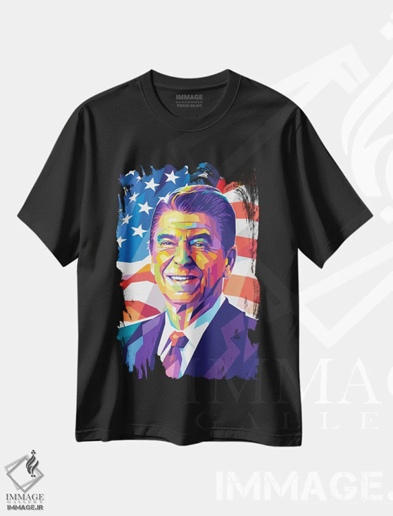 تیشرت مشکی طرح دار رونالد ریگان، هنر دیجیتال اثر دایات بانگای | فروشگاه ایماژ