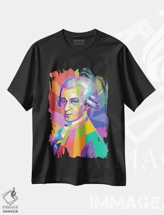 تیشرت مشکی طرح دار ولفگانگ آمادئوس موتزارت، هنر دیجیتال اثر دایات بانگای | فروشگاه ایماژ
