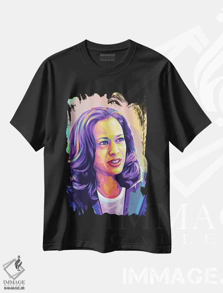 تیشرت مشکی طرح دار کامالا هریس ۲، هنر آمریکایی آفریقایی تبار اثر دایات بانگای | فروشگاه ایماژ