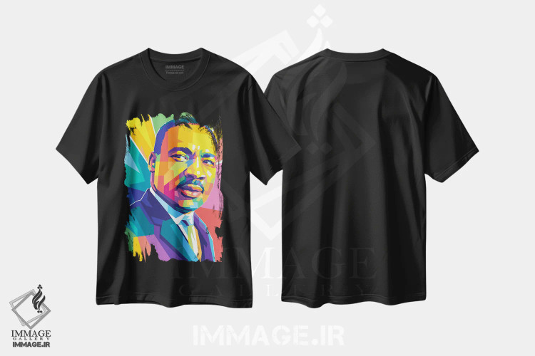 تیشرت مشکی طرح دار مارتین لوترکینگ جونیور ۳، هنر آمریکایی آفریقایی تبار اثر دایات بانگای | فروشگاه ایماژ
