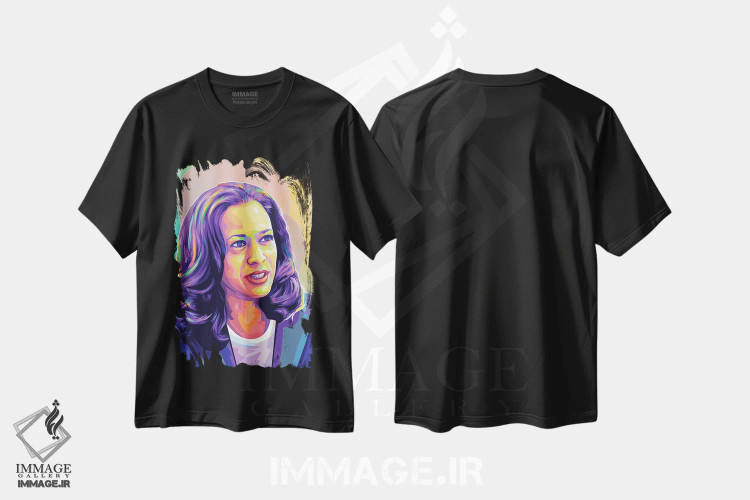 تیشرت مشکی طرح دار کامالا هریس ۲، هنر آمریکایی آفریقایی تبار اثر دایات بانگای | فروشگاه ایماژ