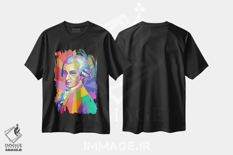 تیشرت مشکی طرح دار ولفگانگ آمادئوس موتزارت، هنر دیجیتال اثر دایات بانگای | فروشگاه ایماژ