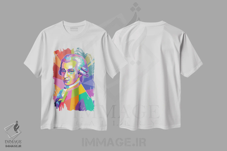 تیشرت سفید طرح دار ولفگانگ آمادئوس موتزارت، هنر دیجیتال اثر دایات بانگای | immage.ir