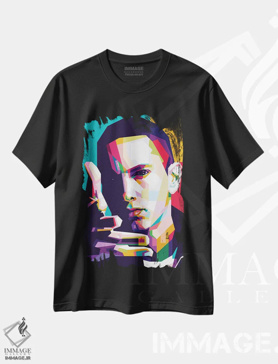 تیشرت مشکی طرح دار امینم، هنر دیجیتال اثر دایات بانگای | فروشگاه ایماژ