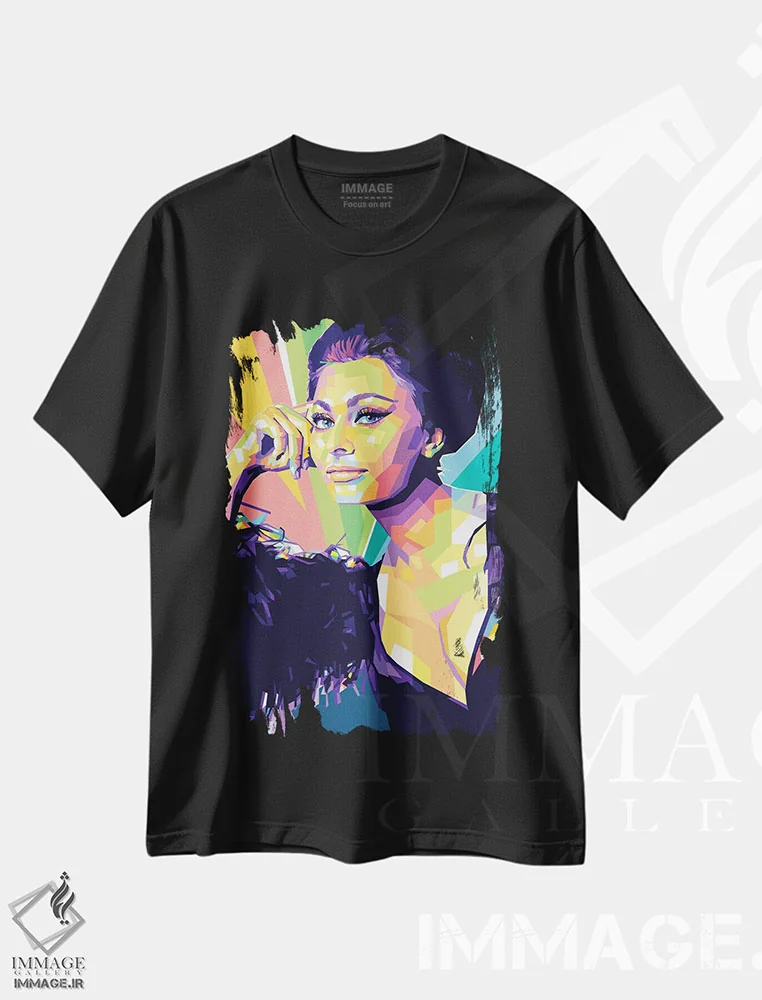 تیشرت مشکی طرح دار سوفیا لورن ۲، هنر دیجیتال اثر دایات بانگای | فروشگاه ایماژ