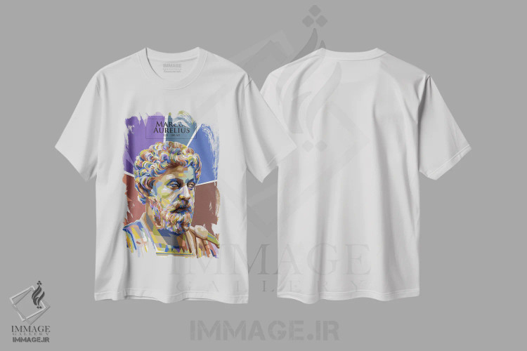 تیشرت سفید طرح دار مارکوس اورلیوس، هنر دیجیتال اثر دایات بانگای | فروشگاه ایماژ