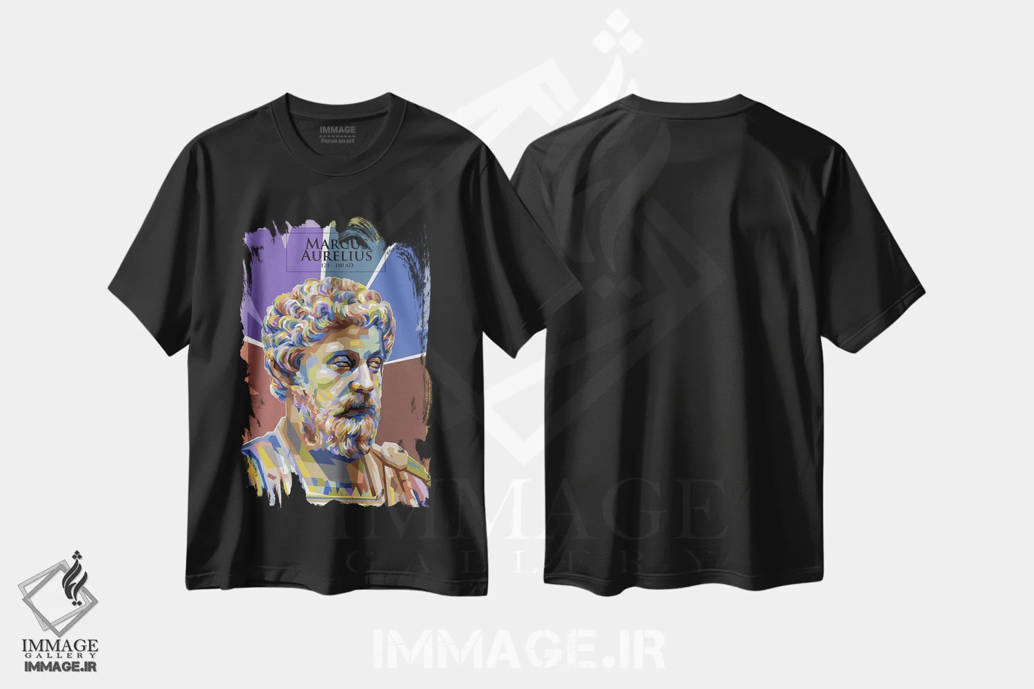 تیشرت مشکی طرح دار مارکوس اورلیوس، هنر دیجیتال اثر دایات بانگای | immage.ir