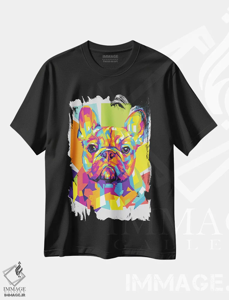 تیشرت مشکی طرح دار بولداگ فرانسوی، هنر دیجیتال اثر دایات بانگای | فروشگاه ایماژ