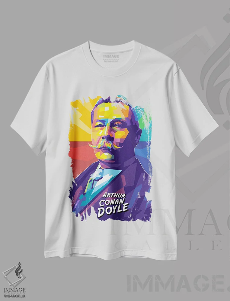 تیشرت سفید طرح دار آرتور کانن دویل، هنر فاخر معاصر اثر دایات بانگای | فروشگاه ایماژ