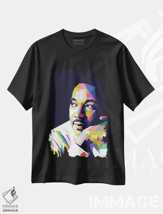 تیشرت مشکی طرح دار مارتین لوترکینگ جونیور، هنر آمریکایی آفریقایی تبار اثر دایات بانگای | immage.ir