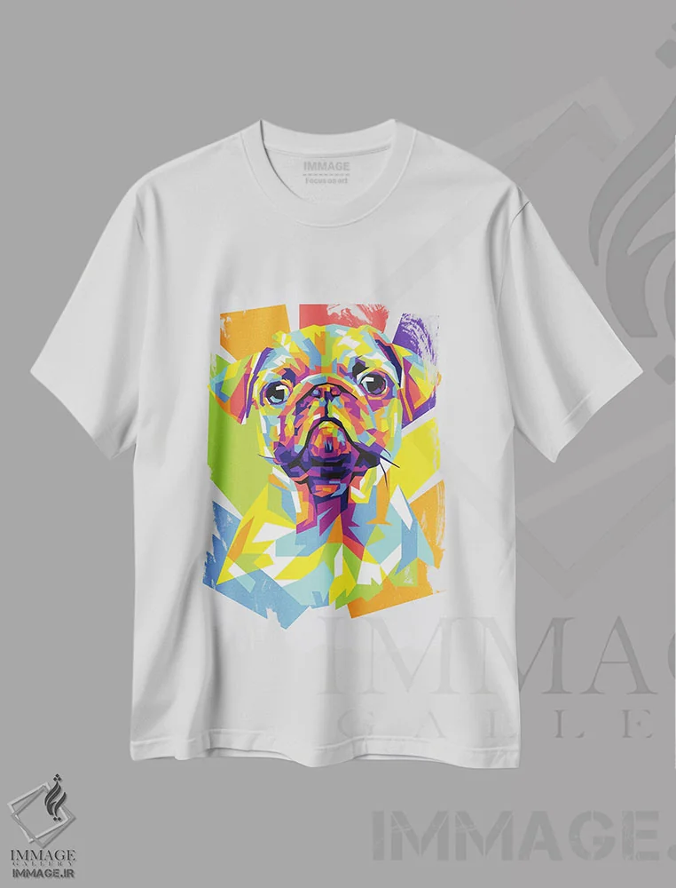 تیشرت سفید طرح دار پاگ، هنر دیجیتال اثر دایات بانگای | فروشگاه ایماژ