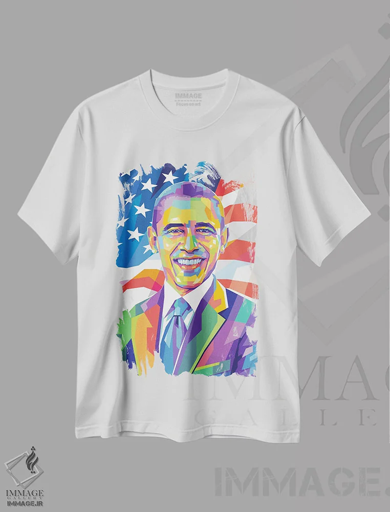 تیشرت سفید طرح دار باراک اوباما، هنر آمریکایی آفریقایی تبار اثر دایات بانگای | فروشگاه ایماژ