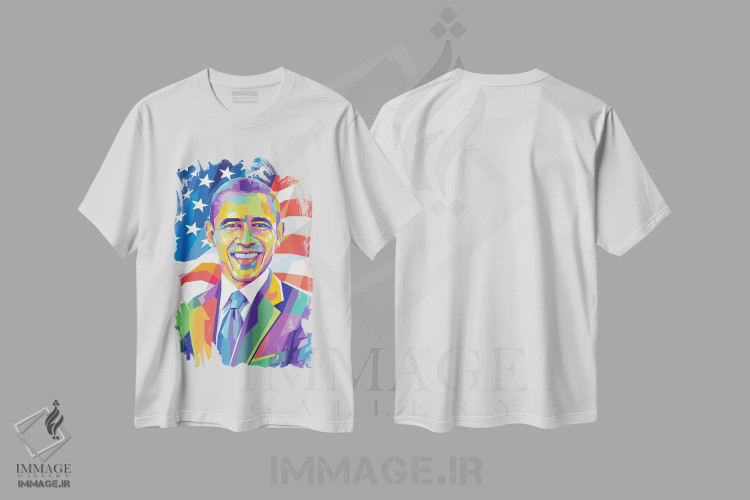 تیشرت سفید طرح دار باراک اوباما، هنر آمریکایی آفریقایی تبار اثر دایات بانگای | فروشگاه ایماژ