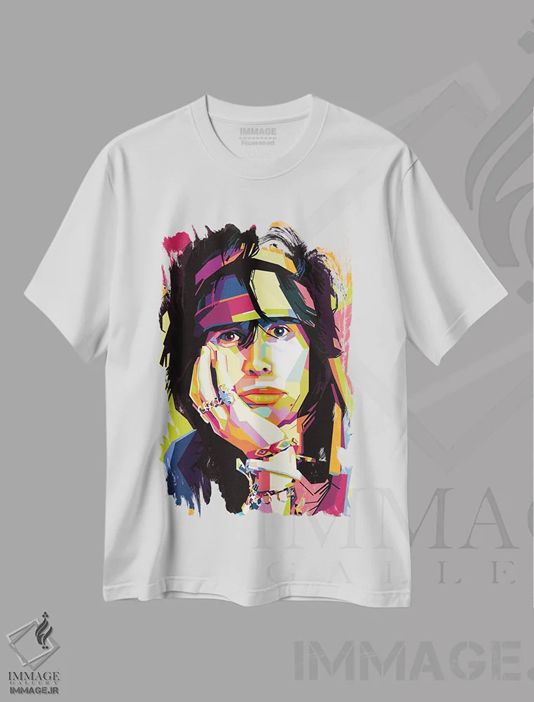 تیشرت سفید طرح دار استیون تایلر ۱، هنر دیجیتال اثر دایات بانگای | فروشگاه ایماژ