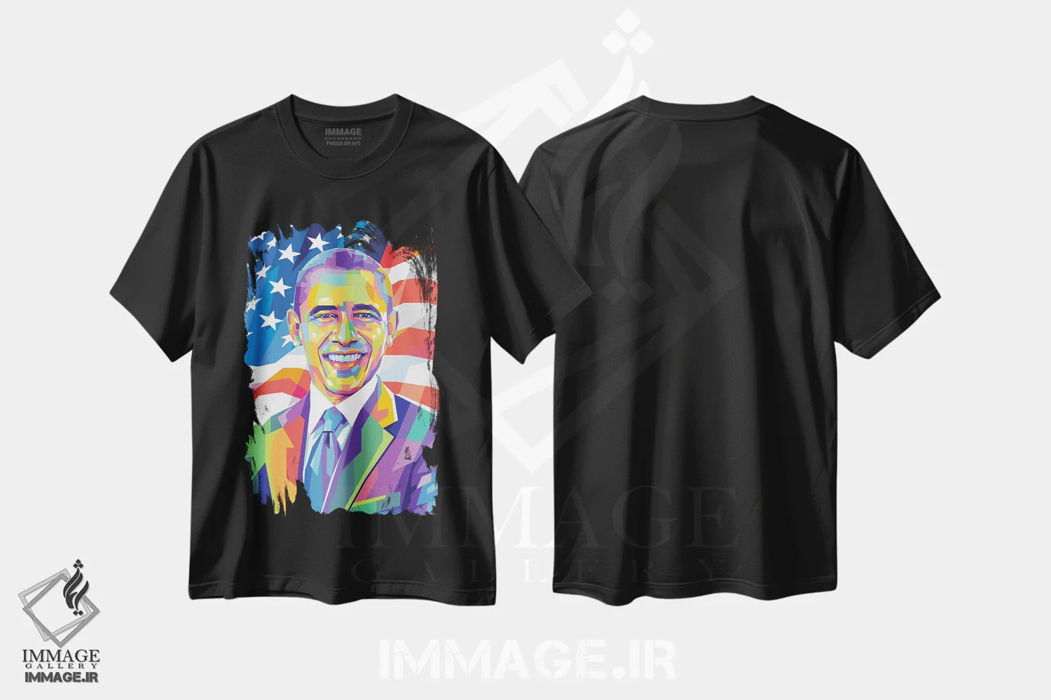 تیشرت مشکی طرح دار باراک اوباما، هنر آمریکایی آفریقایی تبار اثر دایات بانگای | immage.ir
