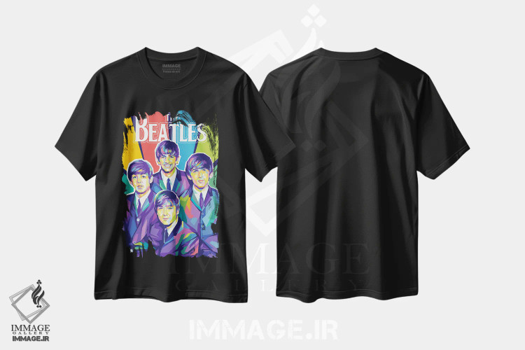 تیشرت مشکی طرح دار بیتلز ۱، هنر دیجیتال اثر دایات بانگای | فروشگاه ایماژ