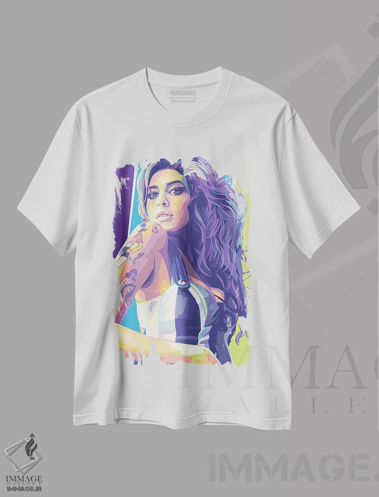 تیشرت سفید طرح دار ایمی واینهاوس، هنر دیجیتال اثر دایات بانگای | immage.ir