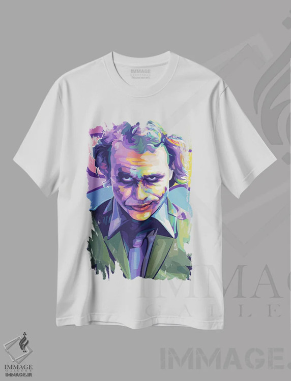 تیشرت سفید طرح دار هیث لجر در نقش جوکر، هنر دیجیتال اثر دایات بانگای | immage.ir