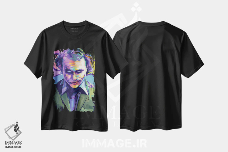 تیشرت مشکی طرح دار هیث لجر در نقش جوکر، هنر دیجیتال اثر دایات بانگای | فروشگاه ایماژ