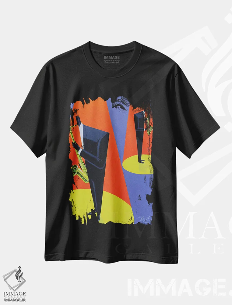 تیشرت مشکی طرح دار نت های سبک، هنر آمریکایی آفریقایی تبار اثر دارل دنیلز | فروشگاه ایماژ