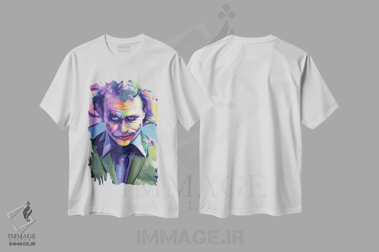 تیشرت سفید طرح دار هیث لجر در نقش جوکر، هنر دیجیتال اثر دایات بانگای | immage.ir