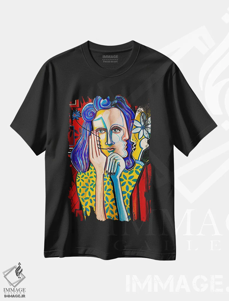 تیشرت مشکی طرح دار شایعات طنین انداز، هنر فاخر کلاسیک اثر دیلان گیِل | فروشگاه ایماژ