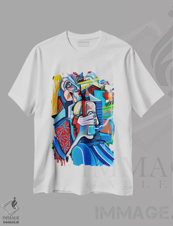 تیشرت سفید طرح دار دنیا صحنه ای است، هنر فاخر کلاسیک اثر دیلان گیِل | immage.ir