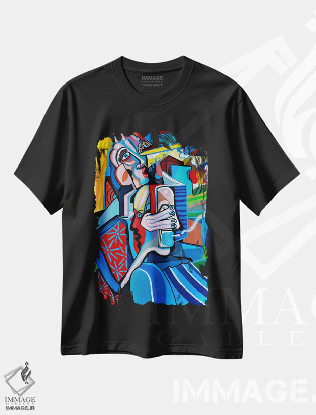 تیشرت مشکی طرح دار دنیا صحنه ای است، هنر فاخر کلاسیک اثر دیلان گیِل | فروشگاه ایماژ
