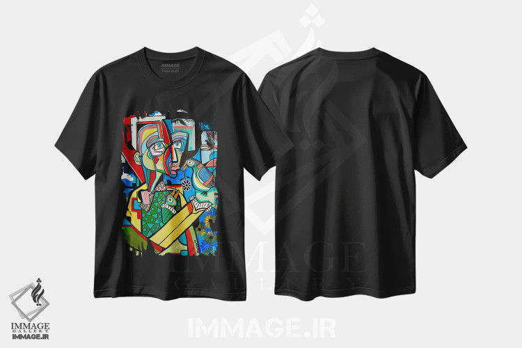 تیشرت مشکی طرح دار کبوتر با کبوتر، باز با باز، هنر فاخر کلاسیک اثر دیلان گیِل | فروشگاه ایماژ