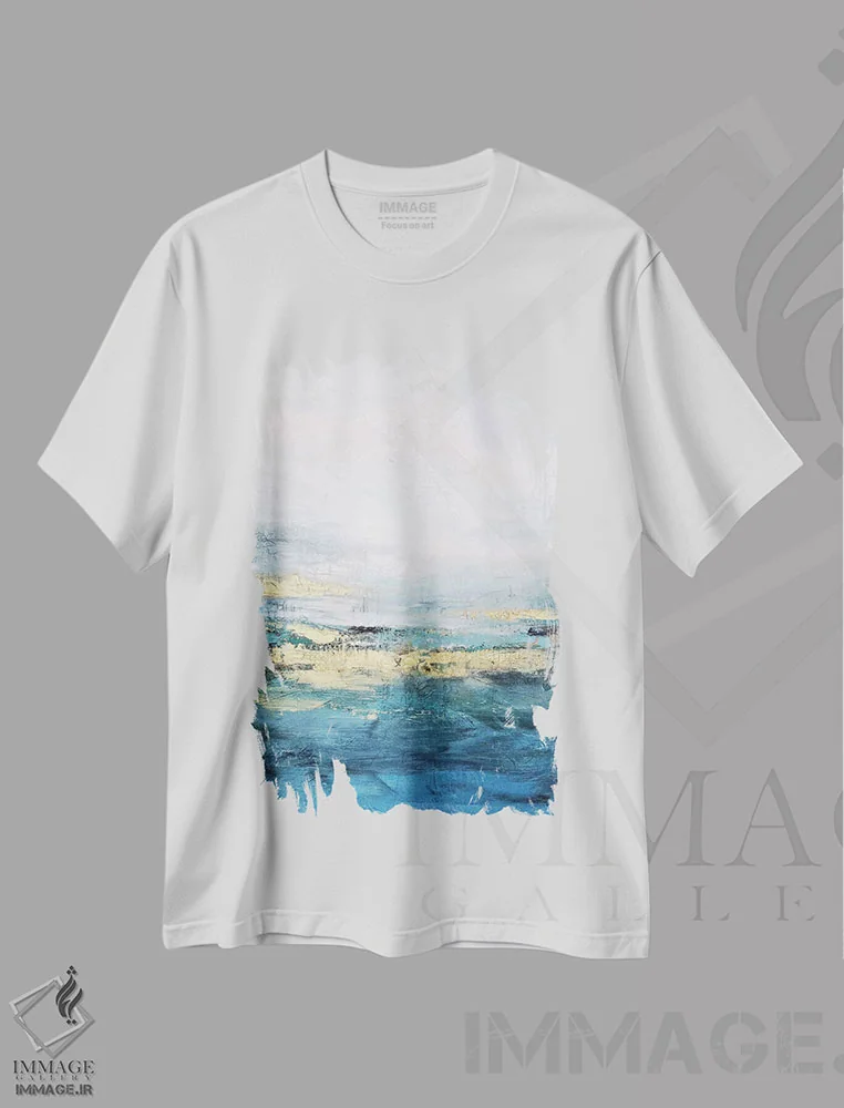 تیشرت سفید طرح دار افق طلایی اثر رادیانا کریستوا | فروشگاه ایماژ