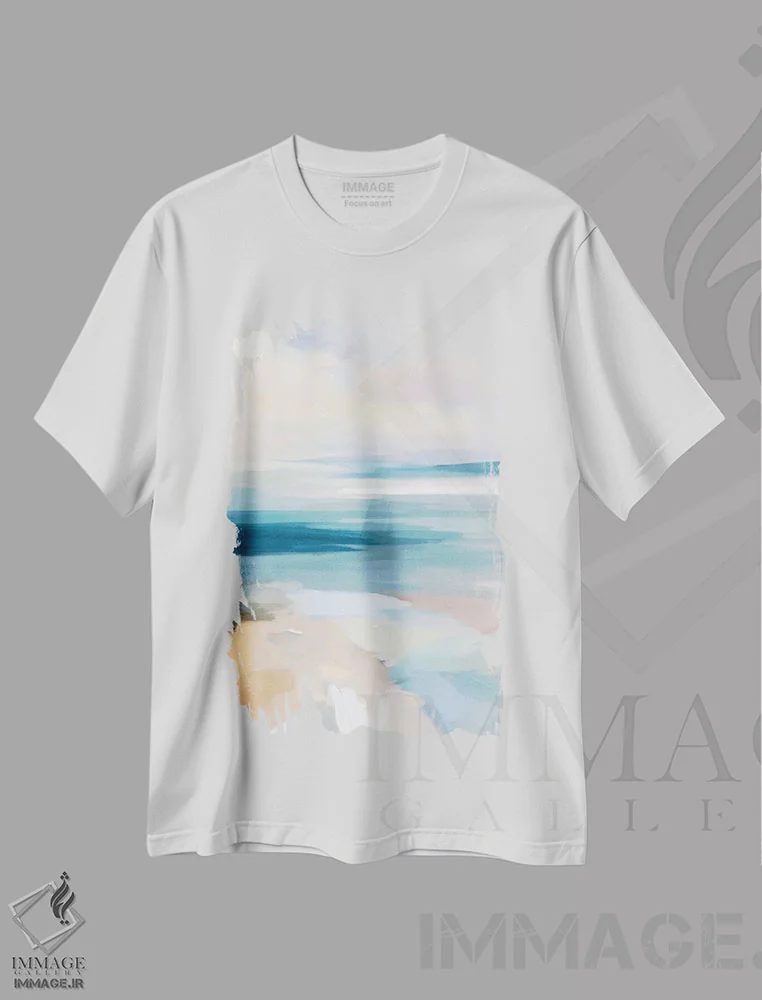 تیشرت سفید طرح دار انتزاع ساحلی اثر رادیانا کریستوا | immage.ir