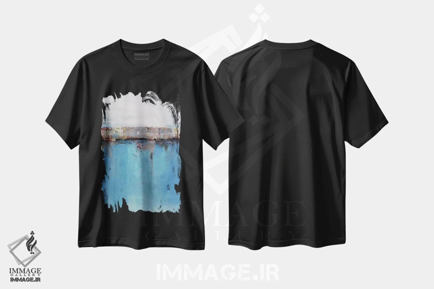 تیشرت مشکی طرح دار منظرهٔ انتزاعی دریا بیست و نه اثر رادیانا کریستوا | immage.ir
