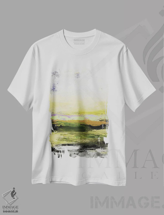 تیشرت سفید طرح دار منظرهٔ انتزاعی چهاردهم، آبستره اثر رادیانا کریستوا | immage.ir