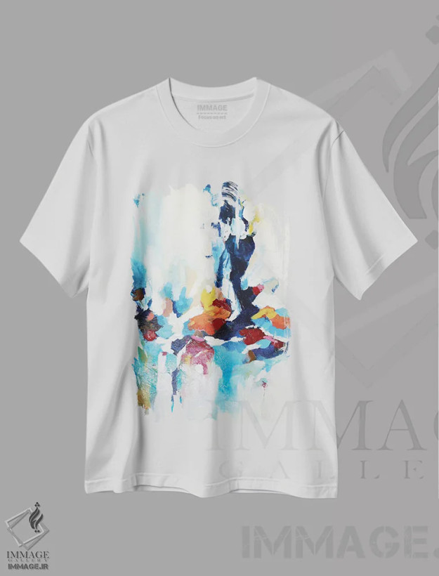 تیشرت سفید طرح دار باغ انتزاعی هفت، آبستره اثر رادیانا کریستوا | فروشگاه ایماژ