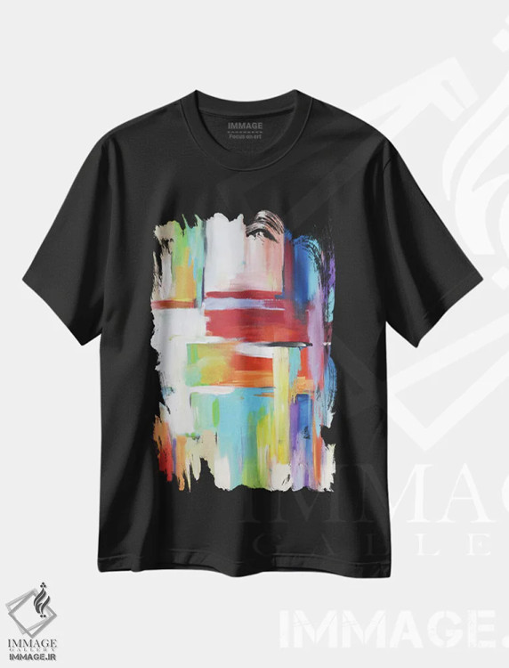تیشرت مشکی طرح دار چراغ های شهری انتزاعی اثر رادیانا کریستوا | فروشگاه ایماژ