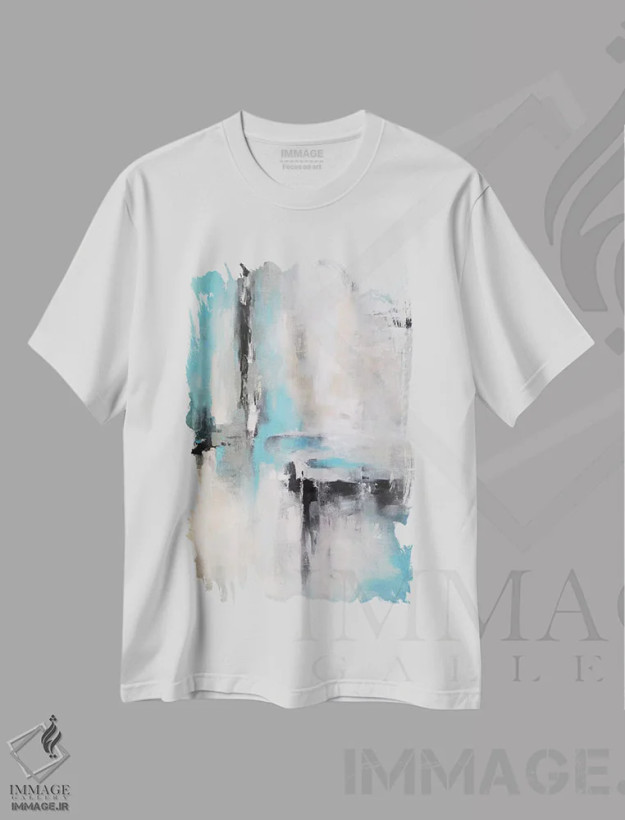 تیشرت سفید طرح دار باران انتزاعی اثر رادیانا کریستوا | فروشگاه ایماژ