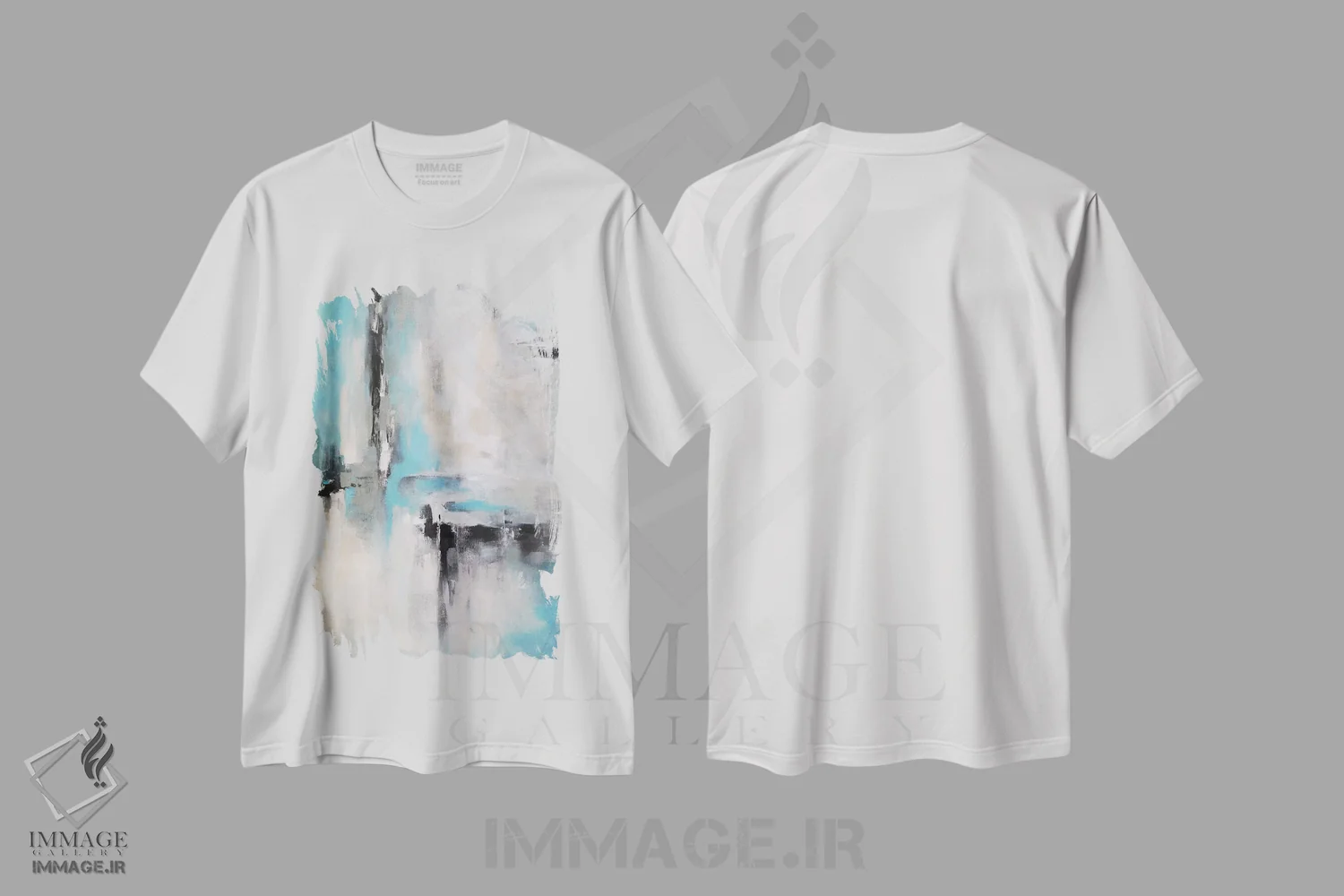 تیشرت سفید طرح دار باران انتزاعی اثر رادیانا کریستوا | فروشگاه ایماژ
