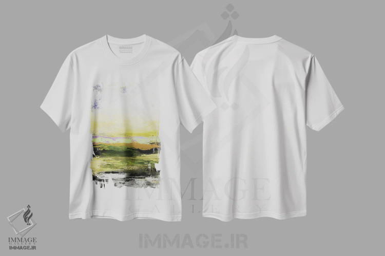 تیشرت سفید طرح دار منظرهٔ انتزاعی چهاردهم، آبستره اثر رادیانا کریستوا | immage.ir
