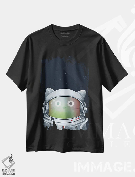 تیشرت مشکی طرح دار گربهٔ فضانورد، هنر دیجیتال اثر دوزال | فروشگاه ایماژ