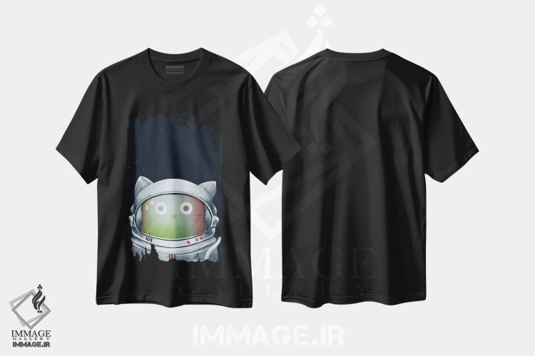 تیشرت مشکی طرح دار گربهٔ فضانورد، هنر دیجیتال اثر دوزال | فروشگاه ایماژ