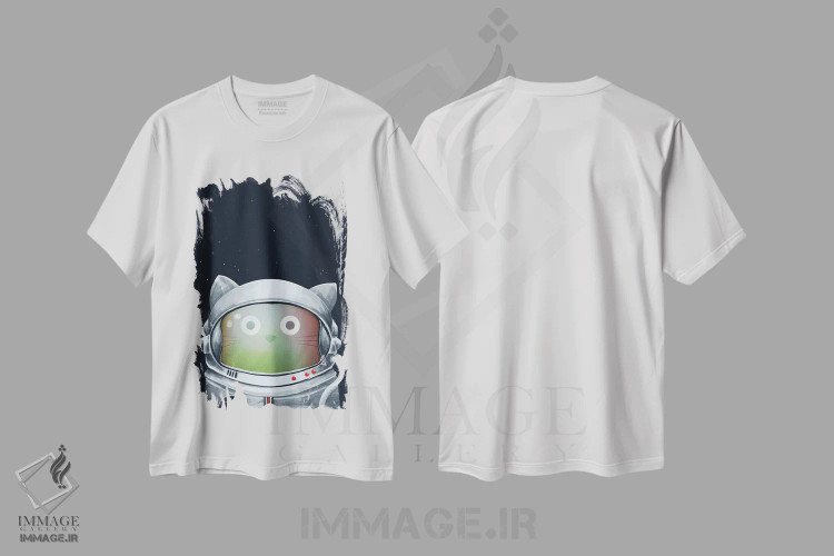 تیشرت سفید طرح دار گربهٔ فضانورد، هنر دیجیتال اثر دوزال | immage.ir
