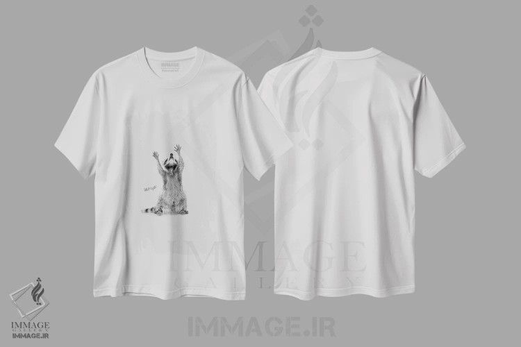 تیشرت سفید طرح دار راکون هللویا شادی، هنر دیجیتال اثر دوزال | immage.ir