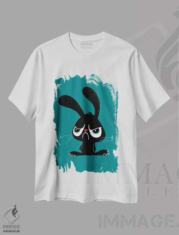 تیشرت سفید طرح دار خرگوش بانمک اخمو، هنر دیجیتال اثر دوزال | immage.ir