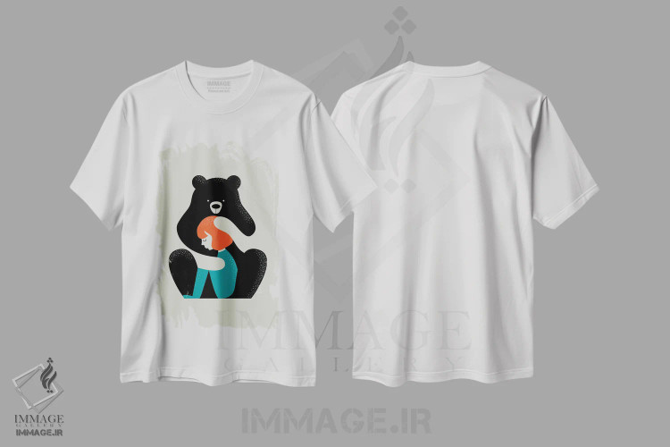 تیشرت سفید طرح دار آغوش خرسی بزرگ، هنر دیجیتال اثر دوزال | فروشگاه ایماژ