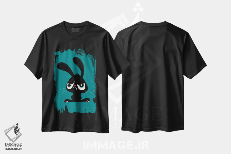 تیشرت مشکی طرح دار خرگوش بانمک اخمو، هنر دیجیتال اثر دوزال | فروشگاه ایماژ