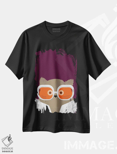 تیشرت مشکی طرح دار گربهٔ التون، هنر دیجیتال اثر دوزال | فروشگاه ایماژ
