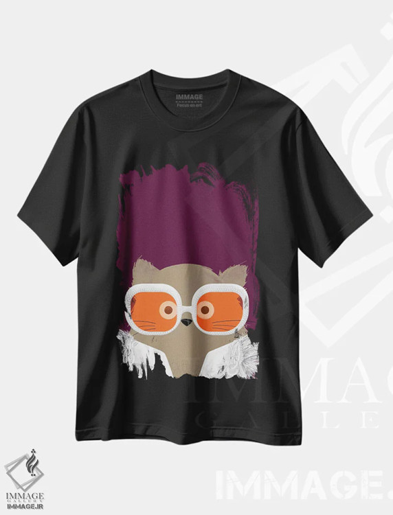 تیشرت مشکی طرح دار گربهٔ التون، هنر دیجیتال اثر دوزال | فروشگاه ایماژ