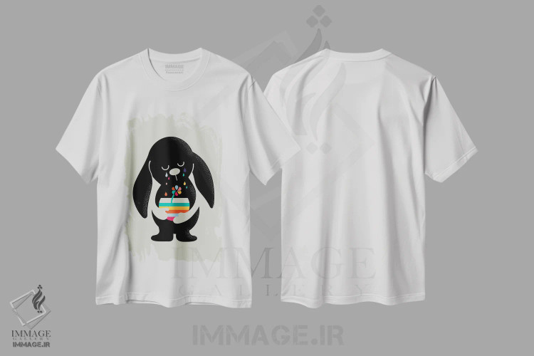 تیشرت سفید طرح دار خرگوش با اشک های رنگین کمان، هنر دیجیتال اثر دوزال | immage.ir