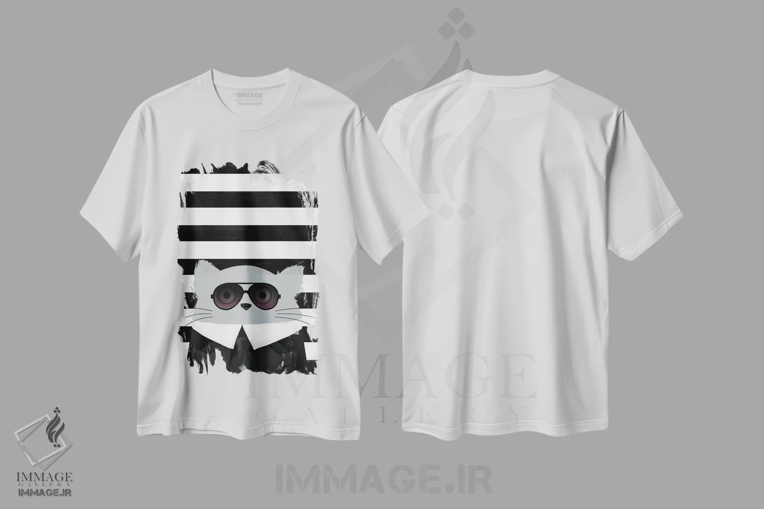 تیشرت سفید طرح دار گربهٔ کارل، هنر دیجیتال اثر دوزال | immage.ir